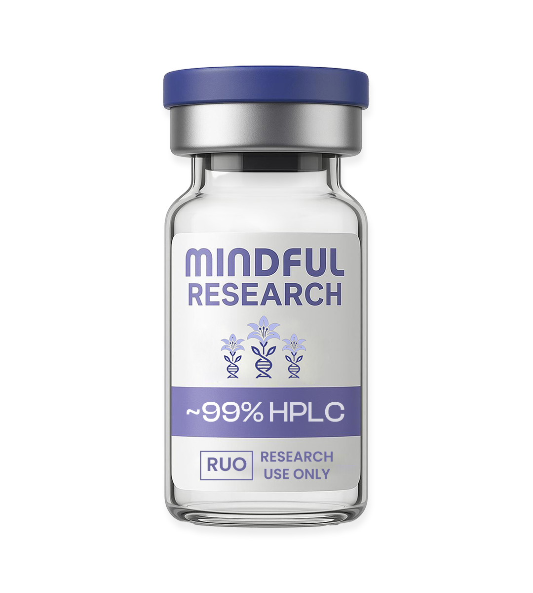 A pristine vial of a Mindful Research peptide, representing our commitment to high-purity, third-party tested compounds for laboratory research.