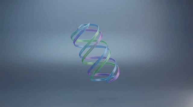 Abstract short peptide fragment ribbon representing the AOD-9604 hGH fragment.