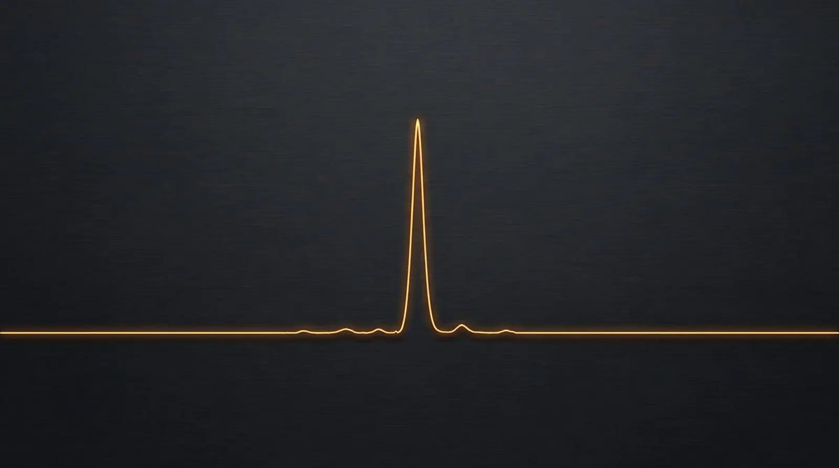 Abstract amber HPLC chromatogram with a single dominant peak on a dark background, representing COA purity verification when sourcing PT-141 research material.