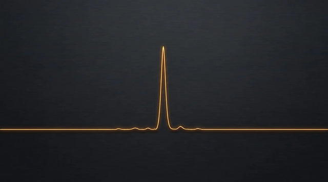 Abstract amber HPLC chromatogram with a single dominant peak on a dark background, representing COA purity verification when sourcing PT-141 research material.