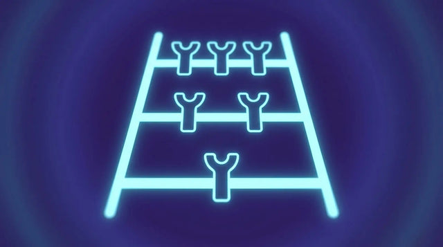 Glowing cyan schematic ladder with one, two and three receptor shapes on successive rungs, illustrating the single-, dual- and triple-agonist naming of retatrutide.