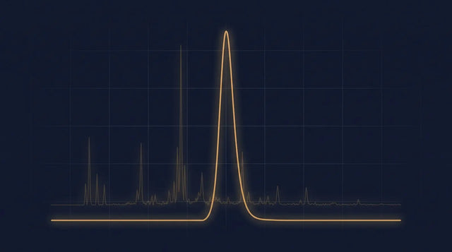 Abstract HPLC chromatogram with a clean dominant peak representing retatrutide purity verification.